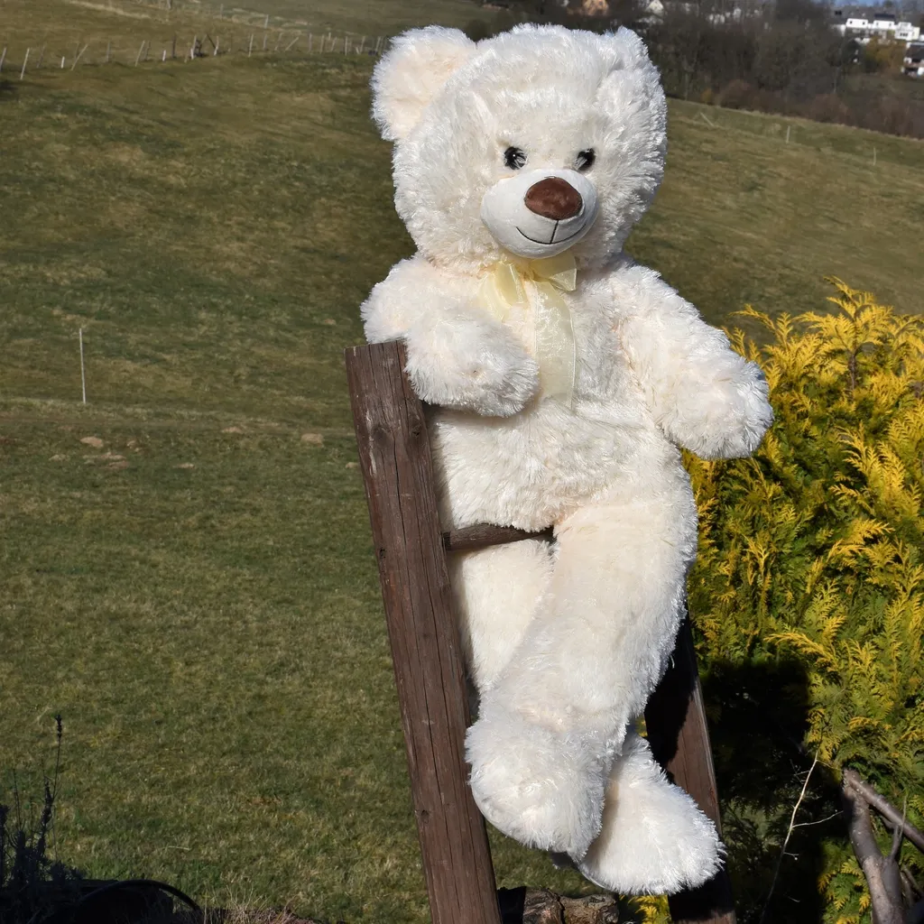 Teddybär 100 Cm Creme-weiss Mit Schleife Kuscheltier – Bild 2