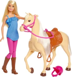 Barbie Pferd Mit Puppe (blond), Anziehpuppe, Modepuppe, Pferde Spielzeug