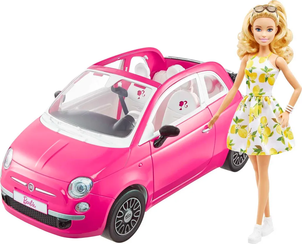 Barbie Auto Fiat Cabrio (pink), Inkl. Barbie Puppe, Set, Zubehör