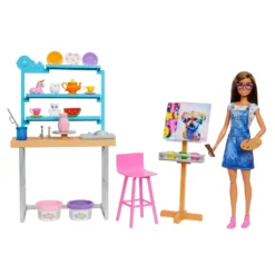Barbie Wellness Kunst- & Kreativ-Atelier, Barbie-Puppe (ca. 30 Cm), über 25 Kreative Zubehörteile Für Töpfern Und Malerei, Für Kinder Von 3 Bis 7 Jahren