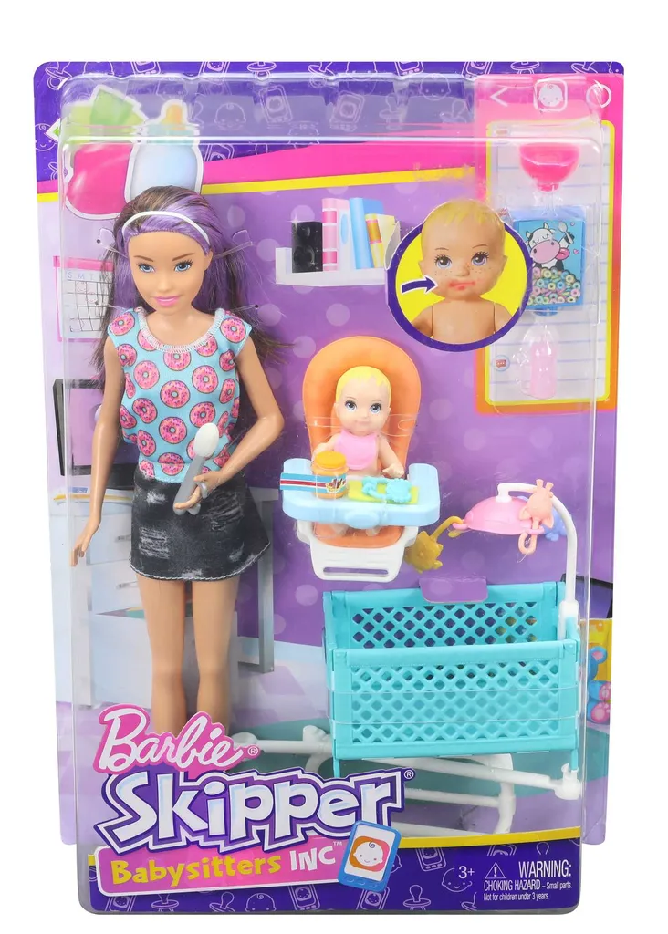 Barbie Skipper Babysitter Puppe (brünett), Spielset Mit Baby-Puppe & Hochstuhl – Bild 6