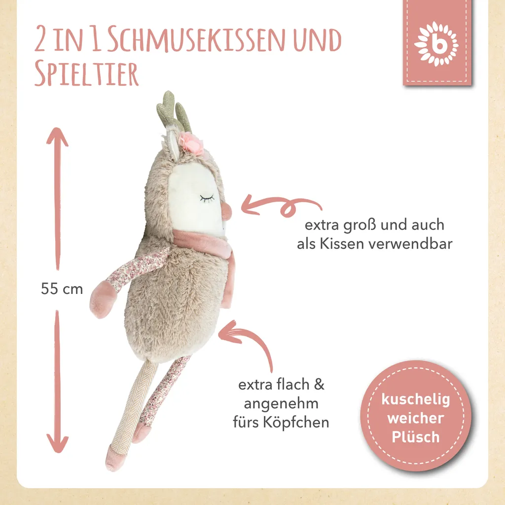 Bieco Plüsch Reh Spieltier Baby | Ca. 55 Cm | Niedliches Baby Kuscheltier | Baby Spielzeug | Kuscheltier Baby | Baby Einschlafhilfe | Kuscheltiere Für Babys | Stofftier Baby | Kuscheltier Reh – Bild 5
