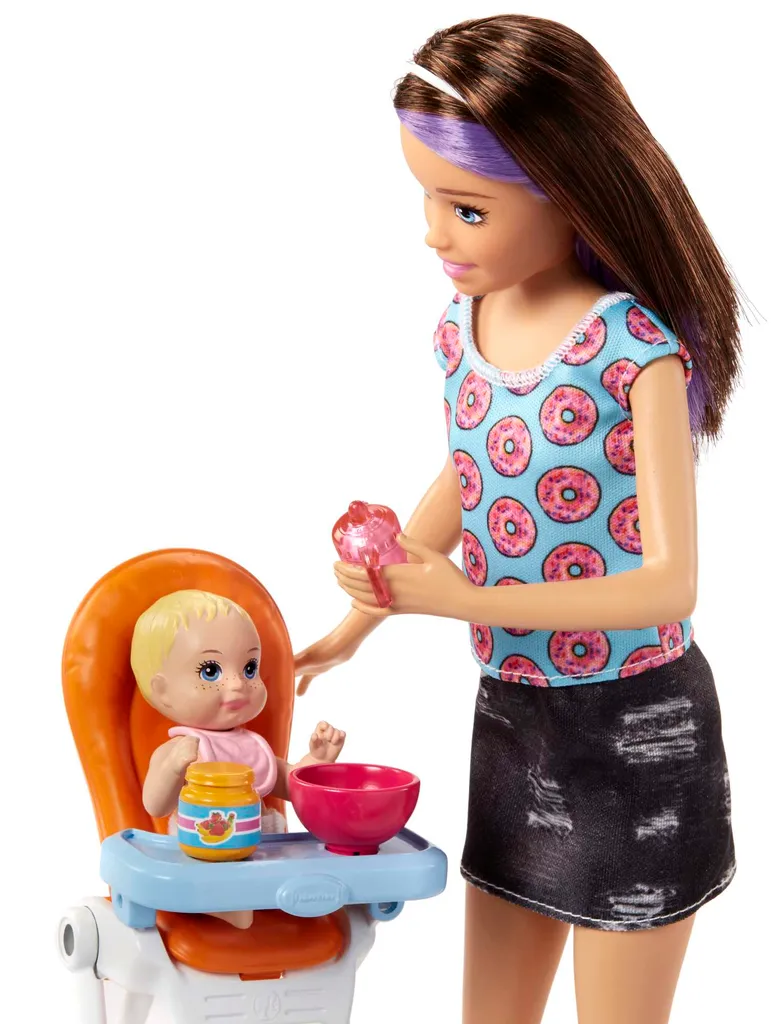 Barbie Skipper Babysitter Puppe (brünett), Spielset Mit Baby-Puppe & Hochstuhl – Bild 4