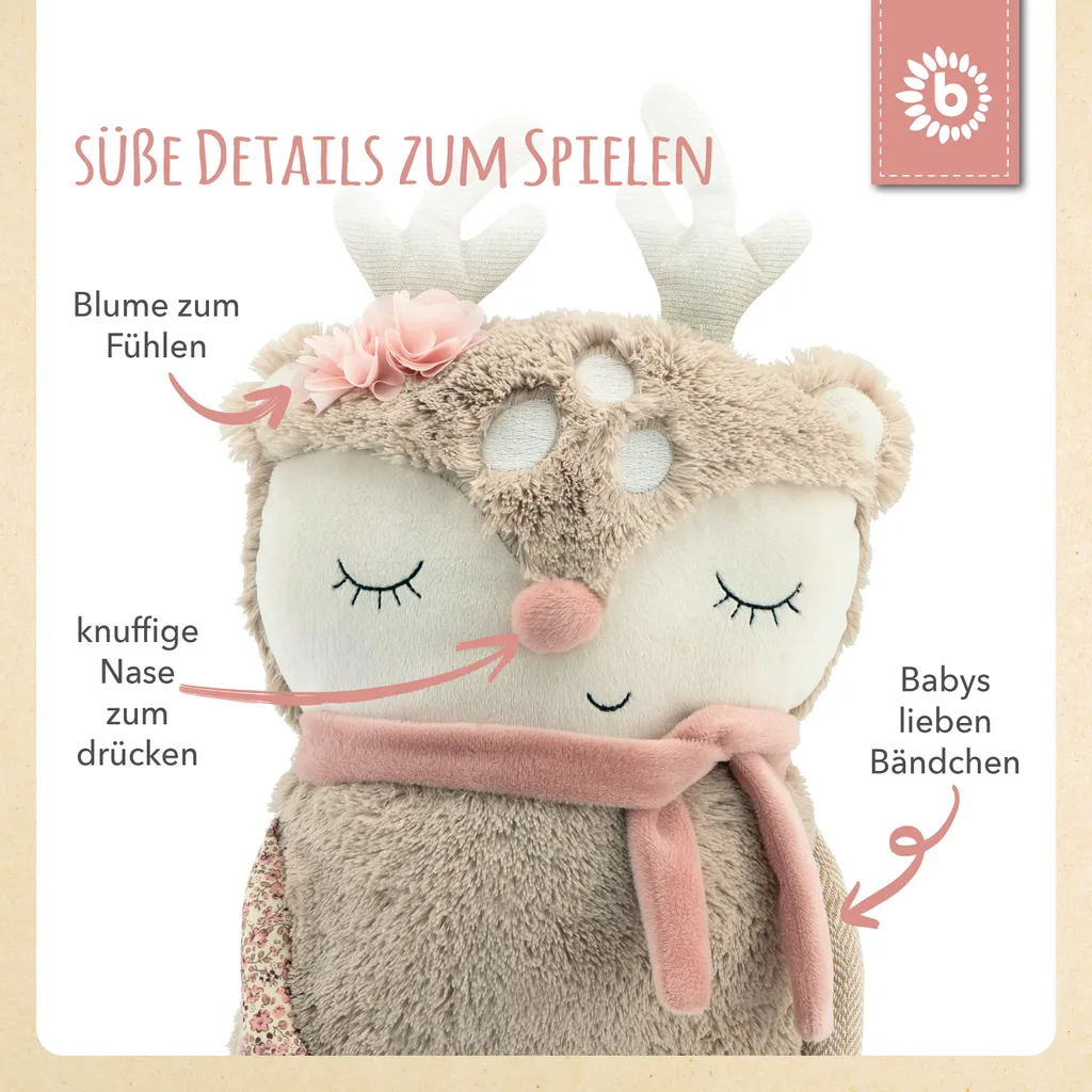 Bieco Plüsch Reh Spieltier Baby | Ca. 55 Cm | Niedliches Baby Kuscheltier | Baby Spielzeug | Kuscheltier Baby | Baby Einschlafhilfe | Kuscheltiere Für Babys | Stofftier Baby | Kuscheltier Reh – Bild 3