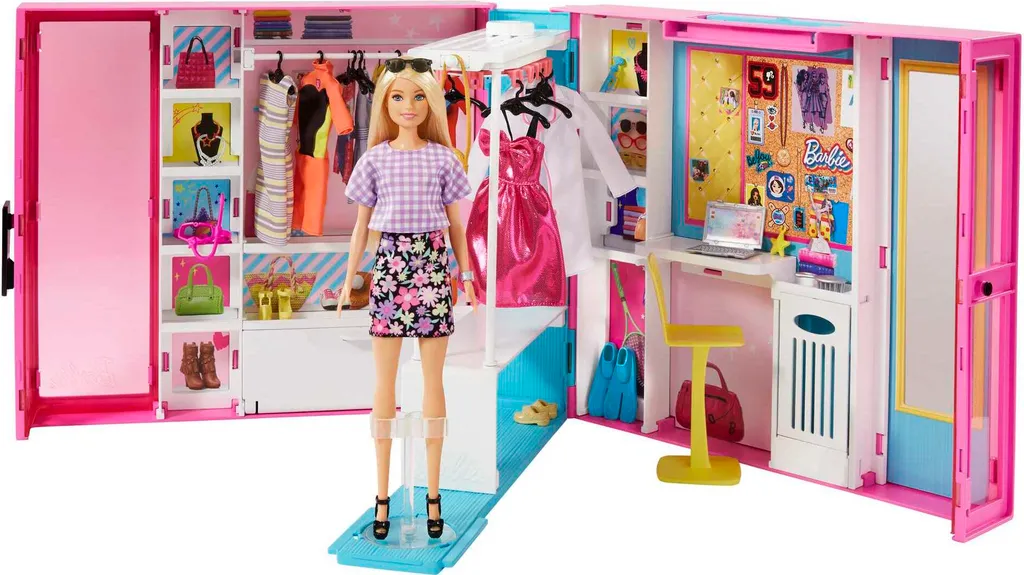 Barbie Traum Kleiderschrank Ausklappbar Mit Puppe, Zubehör Und Puppen-Kleidung