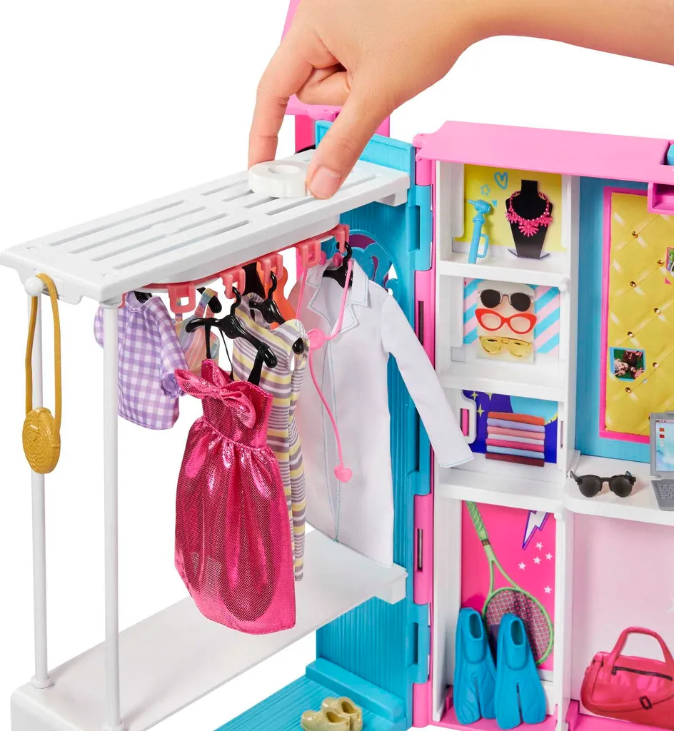 Barbie Traum Kleiderschrank Ausklappbar Mit Puppe, Zubehör Und Puppen-Kleidung – Bild 3