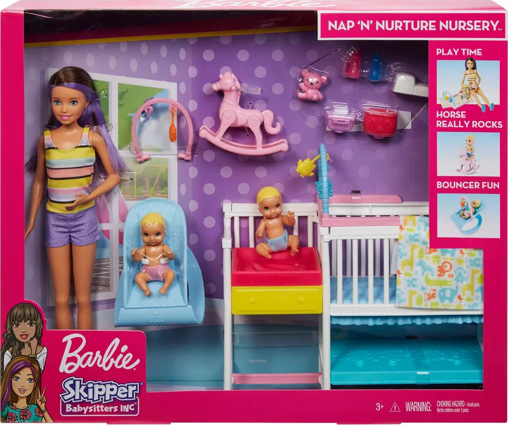 Barbie Skipper Babysitter Puppe (brünett), Kinderzimmer-Spielset Mit Baby-Puppen – Bild 6