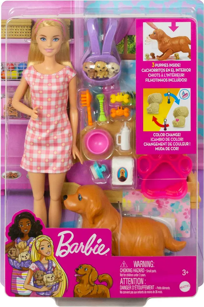 Barbie Puppe (blond) Mit Hund & Welpen, Set Inkl. Zubehör – Bild 6