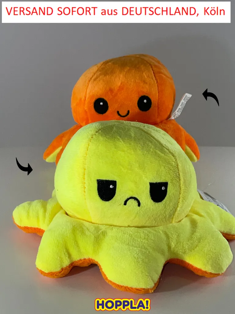 Oktopus Stimmung Krake Wendbares PlĂĽschtier Stofftier 20cm Orange Gelb