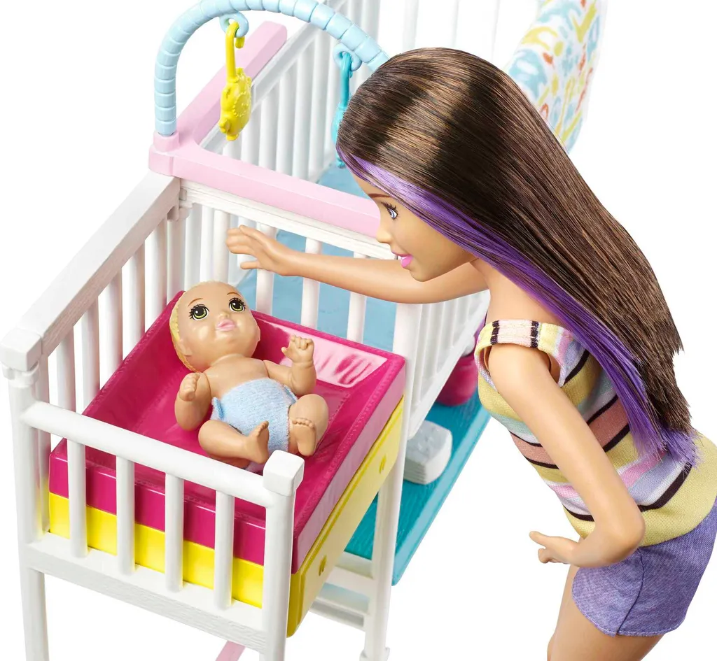 Barbie Skipper Babysitter Puppe (brünett), Kinderzimmer-Spielset Mit Baby-Puppen – Bild 3