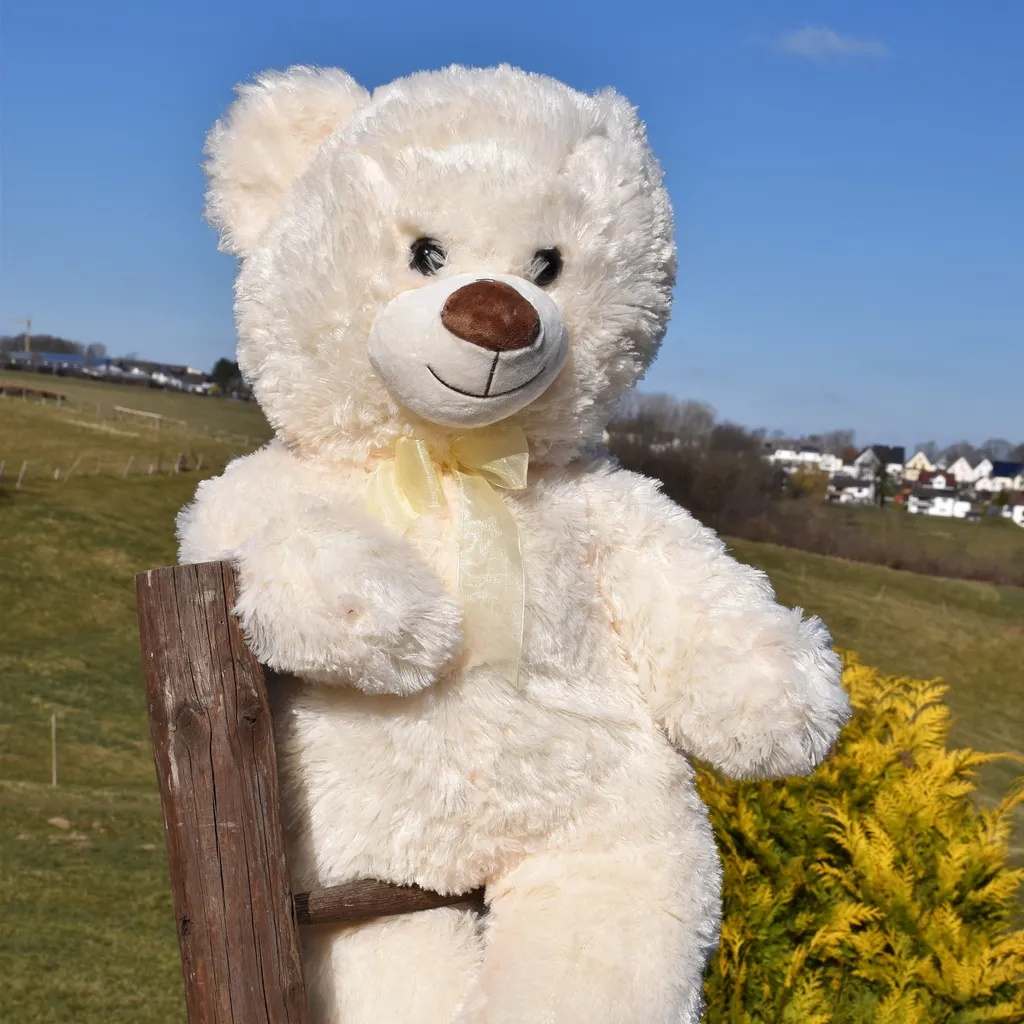 Teddybär 100 Cm Creme-weiss Mit Schleife Kuscheltier – Bild 3