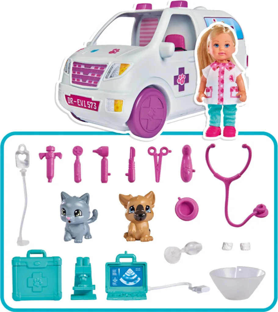 SIMBA TOYs Simba Spielset Evi Love 2-in-1 Tier-Mobil 12 Cm Weiß – Bild 2