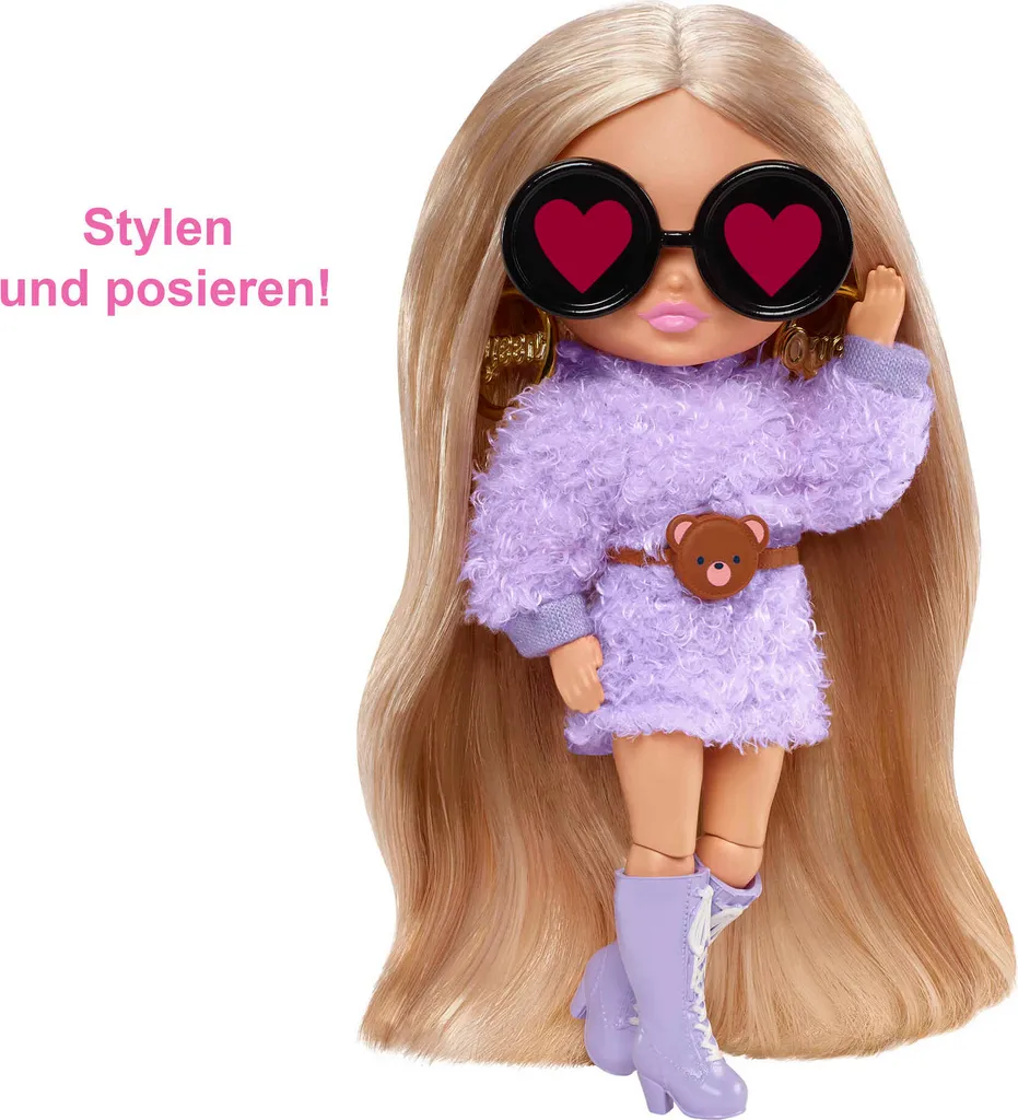 Barbie Extra Mini Puppe (Blonde Pigtails Purple Hoodie) – Bild 4