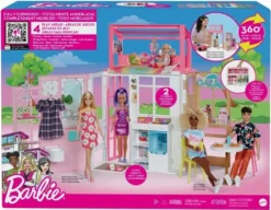 Mattel HCD47 - Barbie - 2-stöckiges Möbliertes Spielhaus Mit Zubehör (ohne Puppen)