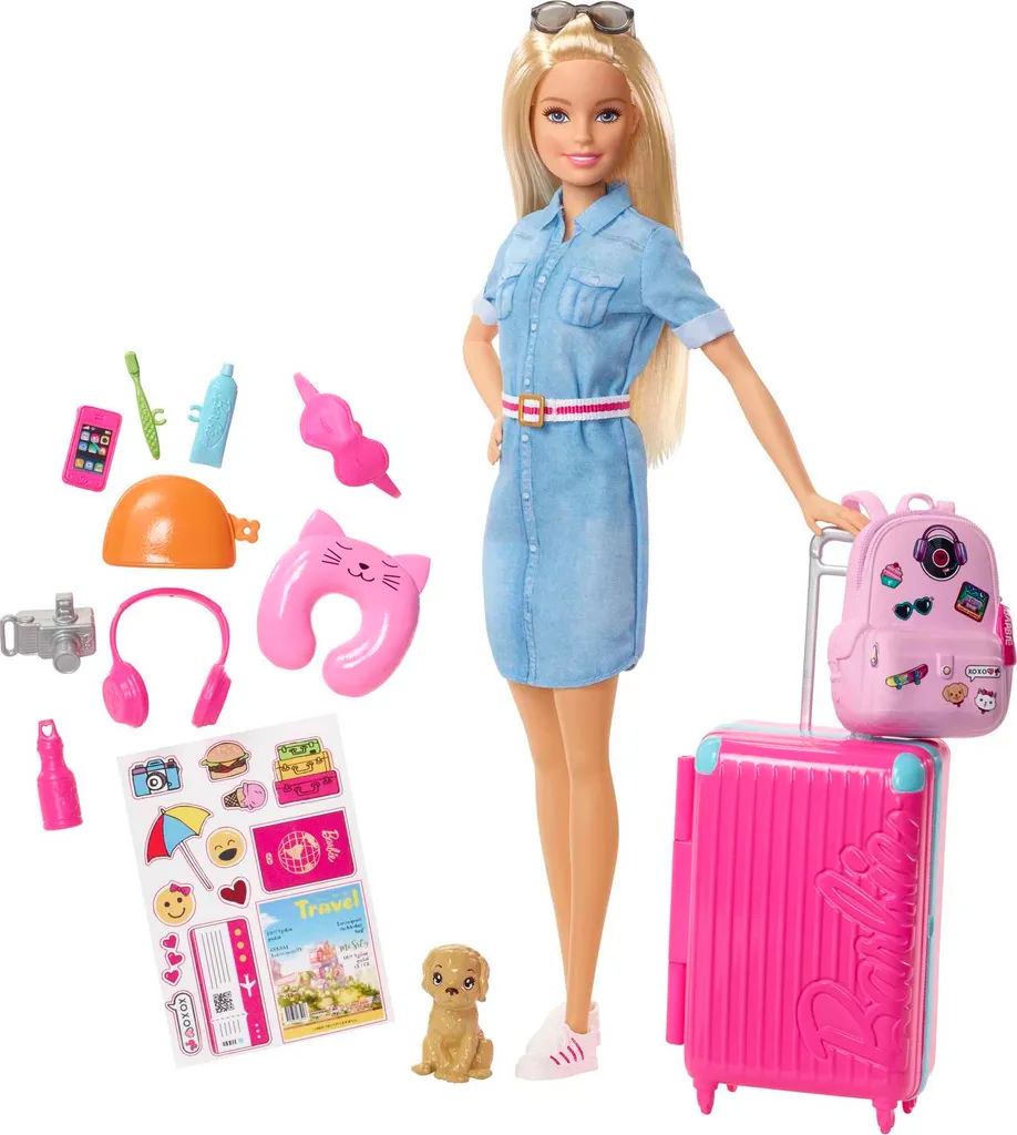 Barbie Reise Puppe (blond) Mit Zubehör, Anziehpuppe, Modepuppe, Barbie Urlaub