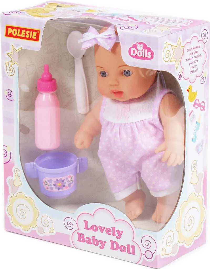 POLESIE Babypuppe Puppe 24 Cm Mit Zubehör 3-tlg. Fläschchen Becher Kinder Spielzeug +3J – Bild 4