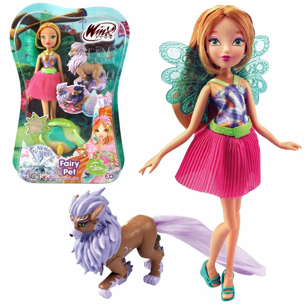 Flora Mit Feentier Magiwolf Amarok | Fairy Pet Puppe | Winx Club | Fee 28 Cm