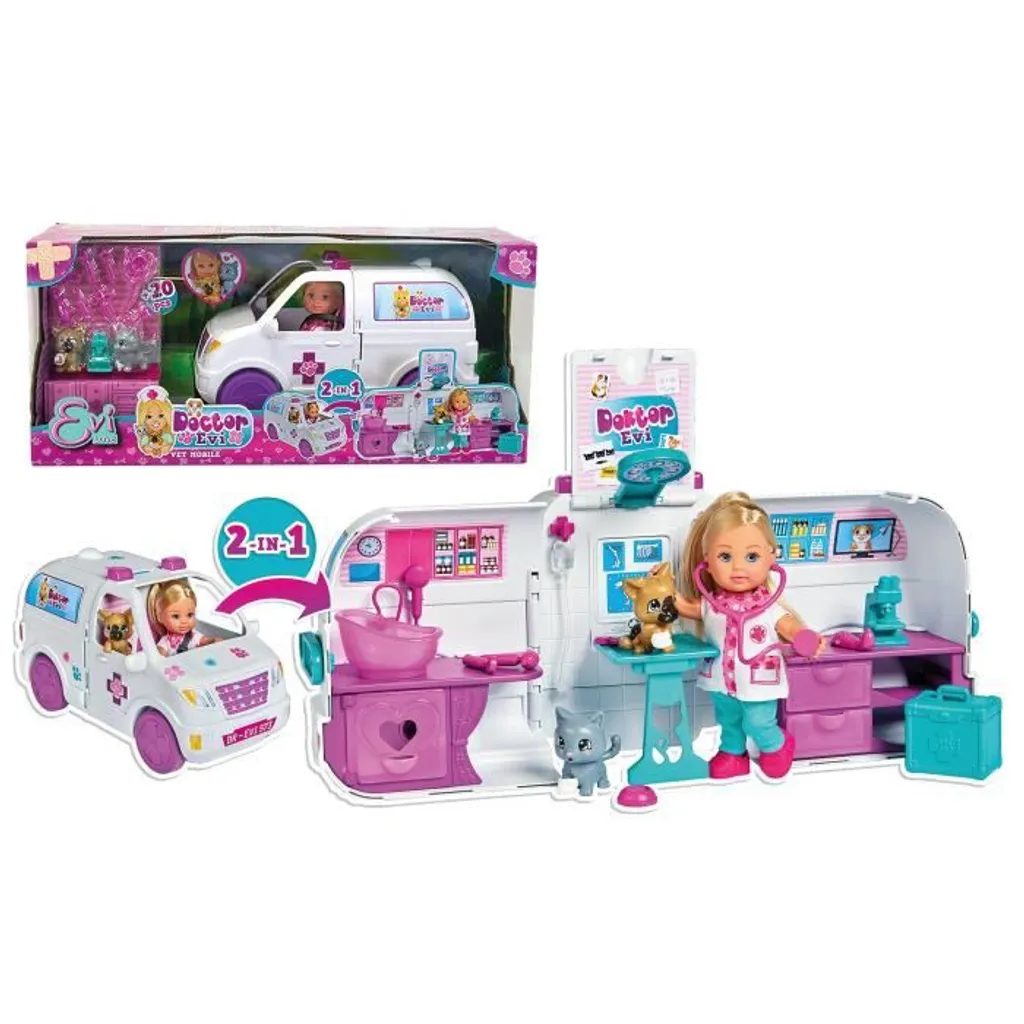 SIMBA TOYs Simba Spielset Evi Love 2-in-1 Tier-Mobil 12 Cm Weiß – Bild 5