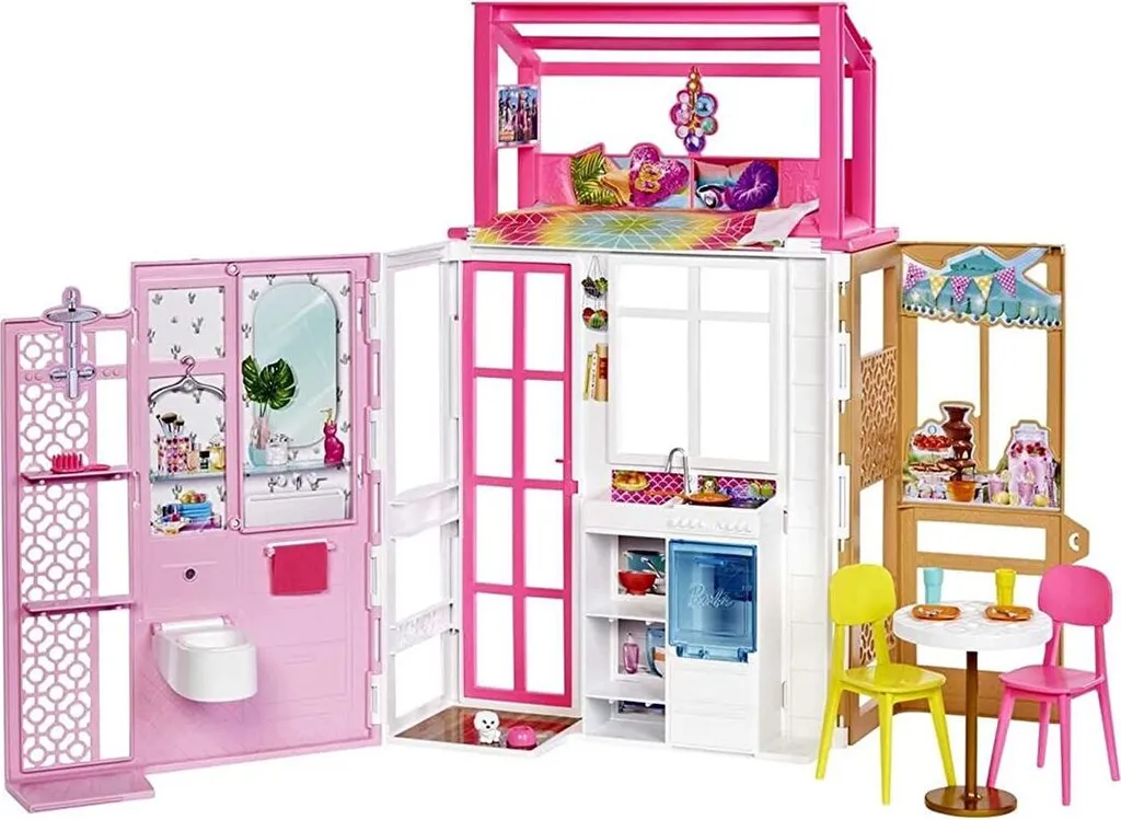 Mattel HCD47 - Barbie - 2-stöckiges Möbliertes Spielhaus Mit Zubehör (ohne Puppen) – Bild 2