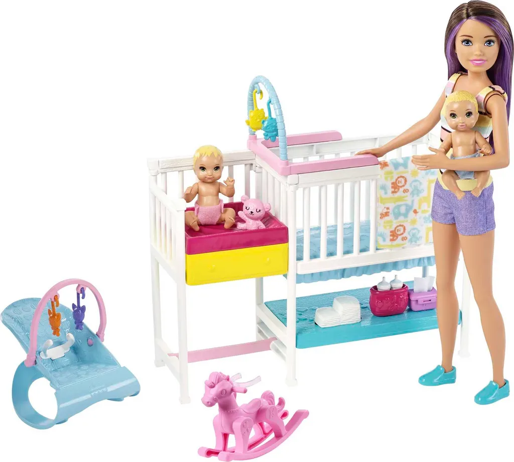Barbie Skipper Babysitter Puppe (brĂĽnett), Kinderzimmer-Spielset Mit Baby-Puppen