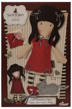 Diset 46671 Santoro London Gorjuss Nähe Deine Puppe Ruby Set Komplett Set Zum Nähen Einer Stoffpuppe Und Einer Katze