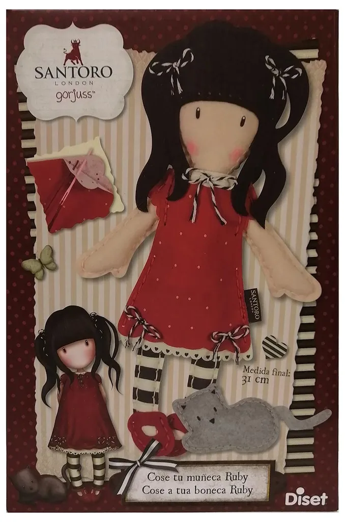 Diset 46671 Santoro London Gorjuss Nähe Deine Puppe Ruby Set Komplett Set Zum Nähen Einer Stoffpuppe Und Einer Katze