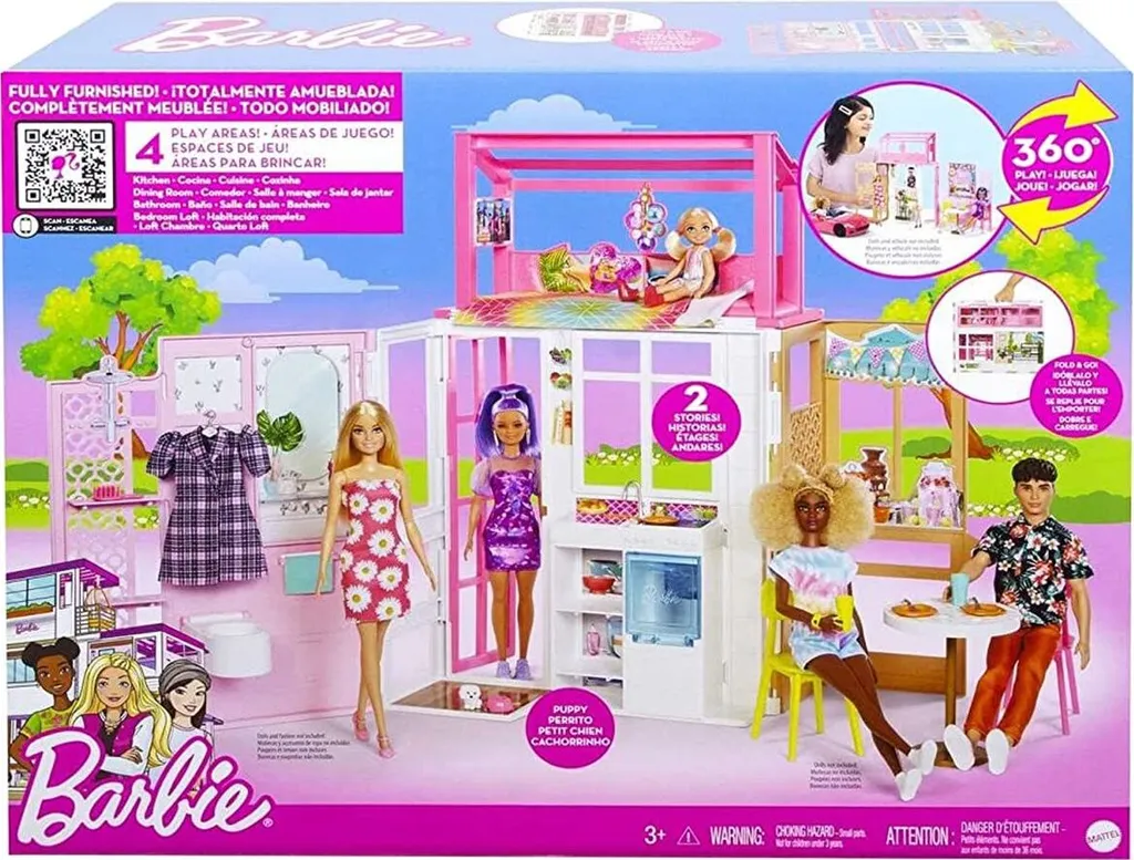 Mattel HCD47 - Barbie - 2-stöckiges Möbliertes Spielhaus Mit Zubehör (ohne Puppen) – Bild 11