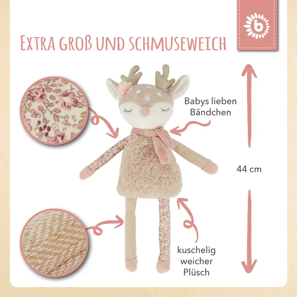 Bieco Plüsch Reh Spieltier Baby | Ca. 40 Cm | Niedliches Baby Kuscheltier | Baby Spielzeug | Kuscheltier Baby | Baby Einschlafhilfe | Kuscheltiere Für Babys | Stofftier Baby | Kuscheltier Reh – Bild 3